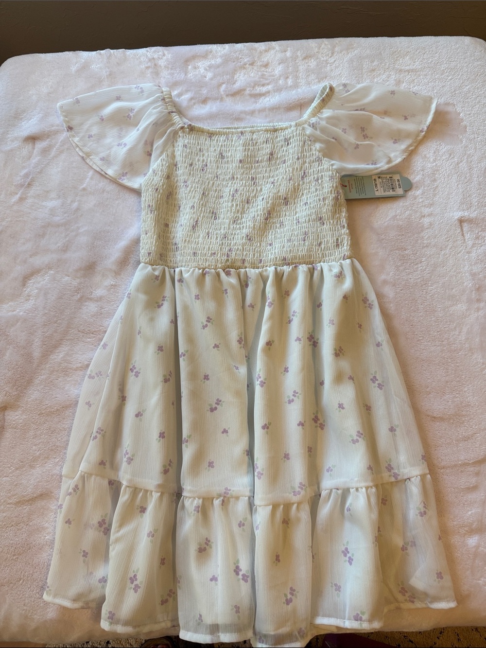 Cat & Jack Cream Floral Smocked Dress with Lavender Flowers